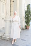 Fırfır Detaylı Kuşaklı Terikoton Elbise Krem    HNT0313