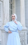 Fırfır Detaylı Kuşaklı Terikoton Elbise Bebe Mavisi    HNT0313