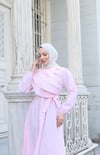 Fırfır Detaylı Kuşaklı Terikoton Elbise Pembe    HNT0313