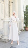 Fırfır Detaylı Kuşaklı Terikoton Elbise Krem    HNT0313