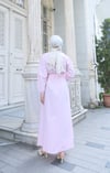 Fırfır Detaylı Kuşaklı Terikoton Elbise Pembe    HNT0313