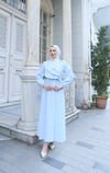 Fırfır Detaylı Kuşaklı Terikoton Elbise Bebe Mavisi    HNT0313