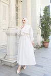 Fırfır Detaylı Kuşaklı Terikoton Elbise Krem    HNT0313