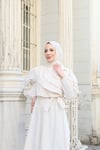Fırfır Detaylı Kuşaklı Terikoton Elbise Krem    HNT0313