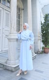 Fırfır Detaylı Kuşaklı Terikoton Elbise Bebe Mavisi    HNT0313