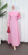 Kuşaklı Fırfır Detaylı Tesettür Terikoton Elbise Pembe HNT0314 