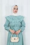 Volan Yaka Düğmeli Beli Lastikli Kuşaklı Elbise HNT03151 Mint Yeşili 