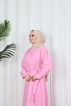 Yandan Tokalı Terikoton Elbise Pembe   HNT0329