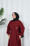 Yandan Tokalı Terikoton Elbise Bordo  HNT0329