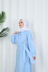 Yandan Tokalı Terikoton Elbise Bebe Mavisi  HNT0329