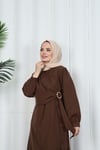 Yandan Tokalı Terikoton Elbise Acı Kahve  HNT0329