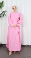 Yandan Tokalı Terikoton Elbise Pembe   HNT0329
