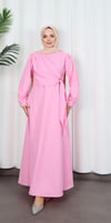 Yandan Tokalı Terikoton Elbise Pembe   HNT0329