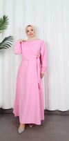 Yandan Tokalı Terikoton Elbise Pembe   HNT0329