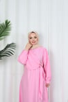 Yandan Tokalı Terikoton Elbise Pembe   HNT0329