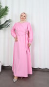 Yandan Tokalı Terikoton Elbise Pembe   HNT0329