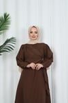 Yandan Tokalı Terikoton Elbise Acı Kahve  HNT0329