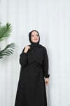 Toka Detaylı Kuşaklı Terikoton Elbise Siyah    HNT0332