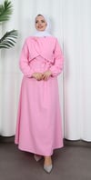 Toka Detaylı Kuşaklı Terikoton Elbise Pembe  HNT0332