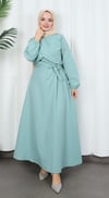 Toka Detaylı Kuşaklı Terikoton Elbise Mint    HNT0332