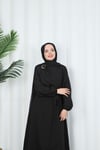 Toka Detaylı Kuşaklı Terikoton Elbise Siyah    HNT0332