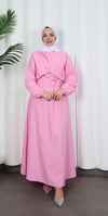 Toka Detaylı Kuşaklı Terikoton Elbise Pembe  HNT0332