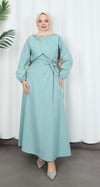 Toka Detaylı Kuşaklı Terikoton Elbise Mint    HNT0332