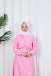Toka Detaylı Kuşaklı Terikoton Elbise Pembe  HNT0332