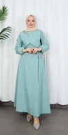 Toka Detaylı Kuşaklı Terikoton Elbise Mint    HNT0332