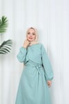 Toka Detaylı Kuşaklı Terikoton Elbise Mint    HNT0332