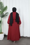 Toka Detaylı Kuşaklı Terikoton Elbise Bordo   HNT0332