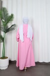 Toka Detaylı Kuşaklı Terikoton Elbise Pembe  HNT0332