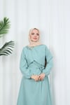 Toka Detaylı Kuşaklı Terikoton Elbise Mint    HNT0332