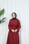 Toka Detaylı Kuşaklı Terikoton Elbise Bordo   HNT0332