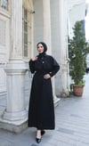 Pelerin Detaylı Bağcıklı  Tesettür Elbise Siyah  HNT1010