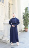 Pelerin Detaylı Bağcıklı  Tesettür Elbise Lacivert HNT1010