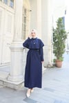 Pelerin Detaylı Bağcıklı  Tesettür Elbise Lacivert HNT1010