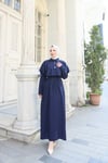 Pelerin Detaylı Bağcıklı  Tesettür Elbise Lacivert HNT1010