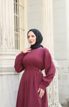 Beli Tokalı Pile Detaylı Elbise Bordo HNT10111