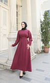Beli Tokalı Pile Detaylı Elbise Bordo HNT10111