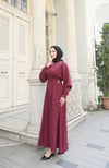 Beli Tokalı Pile Detaylı Elbise Bordo HNT10111