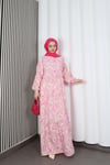  Kadın Modal Kumaş Şal Desen Tesettür  Yarım Pat Düğmeli  Yazlık Elbise Pembe HNT2131
