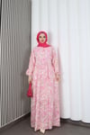  Kadın Modal Kumaş Şal Desen Tesettür  Yarım Pat Düğmeli  Yazlık Elbise Pembe HNT2131