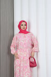 Kadın Modal Kumaş Şal Desen Tesettür  Yarım Pat Düğmeli  Yazlık Elbise Pembe HNT2131