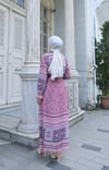 Desenli Boydan Piliseli Kemerli Şifon Elbise Pudra  HNT2968