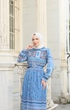 Desenli Boydan Piliseli Kemerli Şifon Elbise Bebe Mavisi   HNT2968