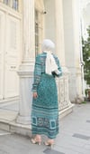 Desenli Boydan Piliseli Kemerli Şifon Elbise Mint Yeşili  HNT2968