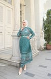 Desenli Boydan Piliseli Kemerli Şifon Elbise Mint Yeşili  HNT2968