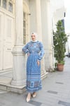 Desenli Boydan Piliseli Kemerli Şifon Elbise Bebe Mavisi   HNT2968
