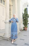 Desenli Boydan Piliseli Kemerli Şifon Elbise Bebe Mavisi   HNT2968